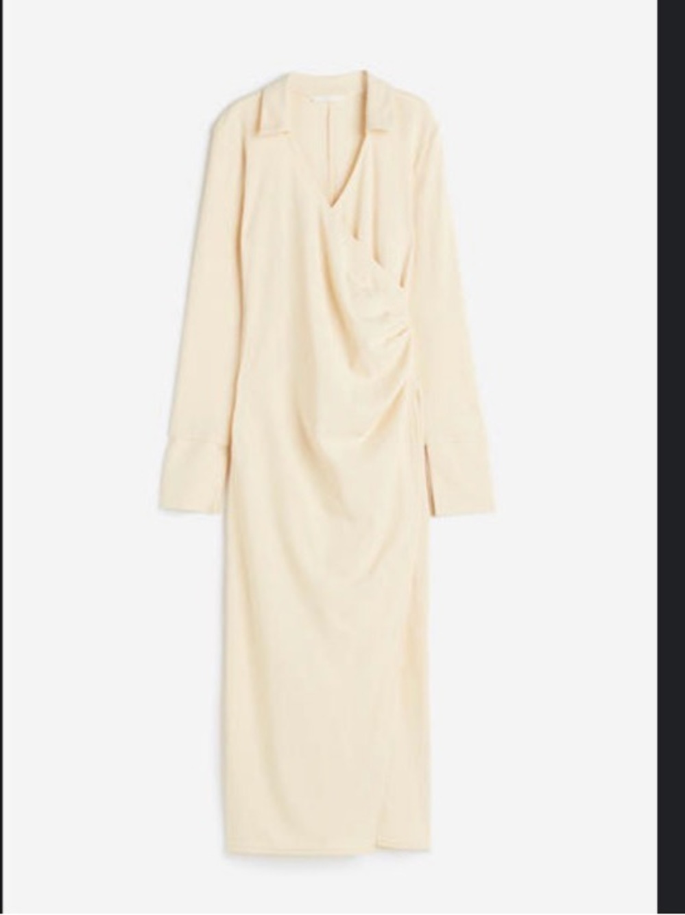 Cream Long Sleeve Draped Midi Dress